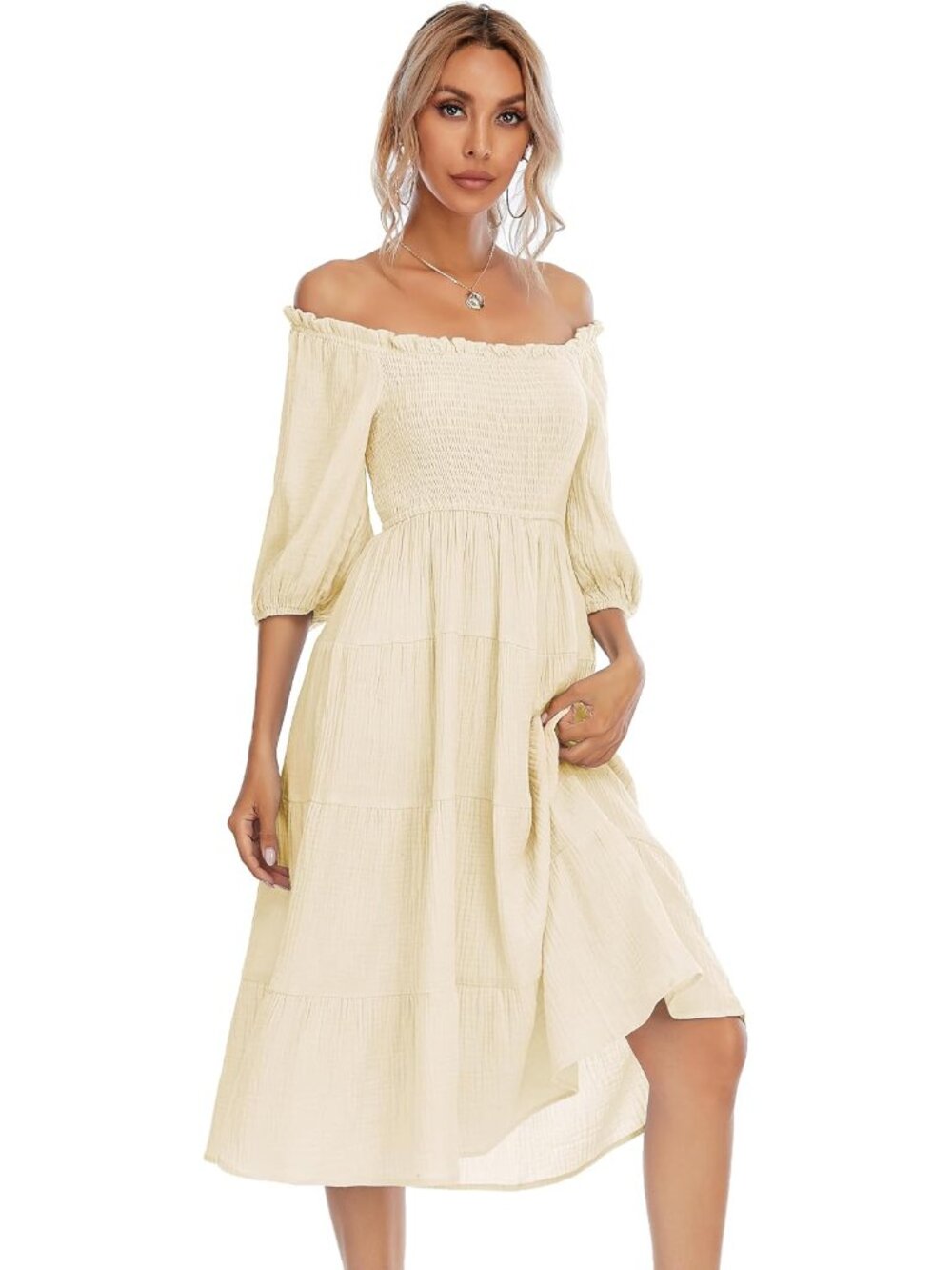 Women's Cotton Off-Shoulder A-Line Midi Dresses